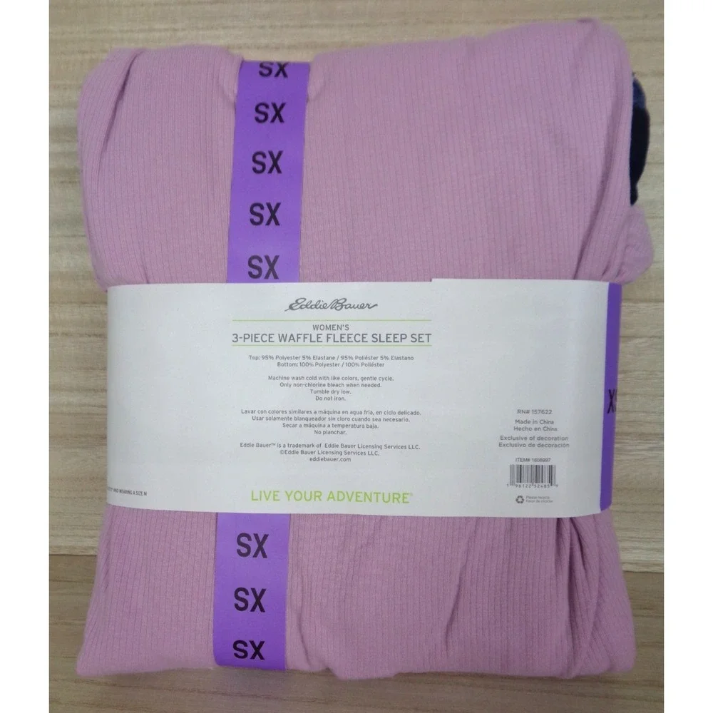 Eddie Bauer Women's 3-Piece Waffle Fleece Sleep‎ Set Pajamas Size XS Purple